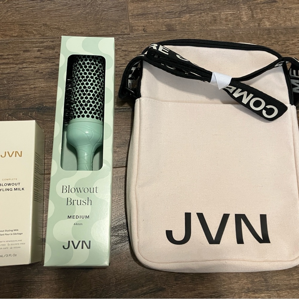 JVN Blowout Brush and Styling Milk with Canvas Crossbody Pouch